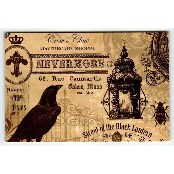 Vintage Halloween Nevermore Crow Apothecary Shoppe Postcard 6x4" - Picture 1 of 2
